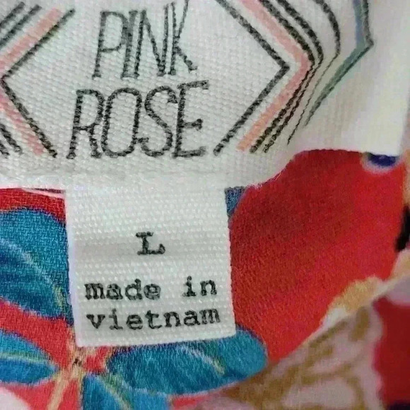 Pink Rose Floral Short Sleeve Blouse  Crew Neck - Picture 7 of 7